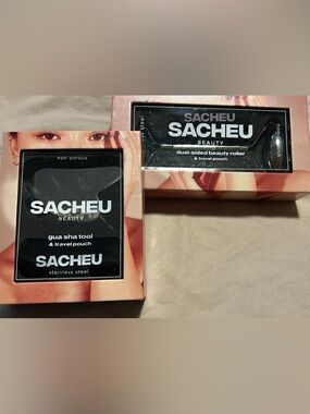 SACHEU Beauty Rose Marble Dual-Sided Roller & Gua Sha Tool Set